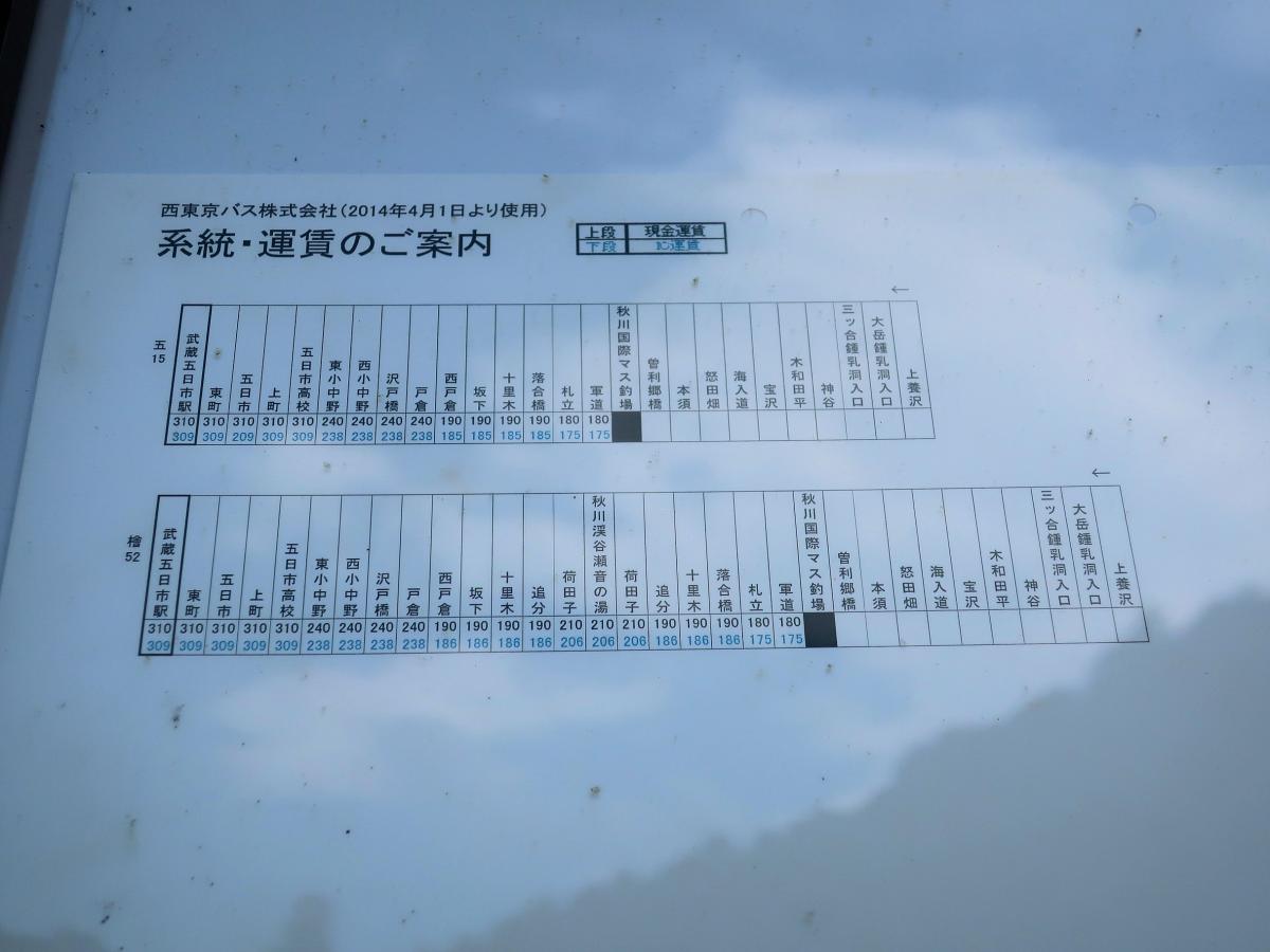 ユキサキナビ 西東京バス 秋川国際マス釣場 バス停留所 あきる野市乙津